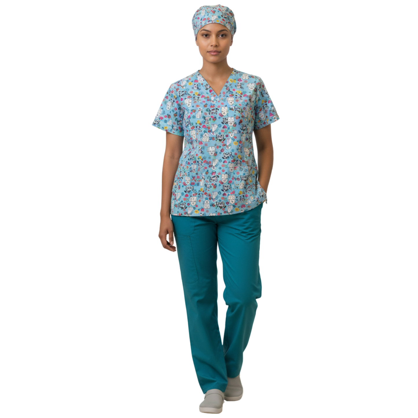 CONJUNTO SANITARIO ESTAMPADO - VETERINARIO AZUL (Gorro INC)