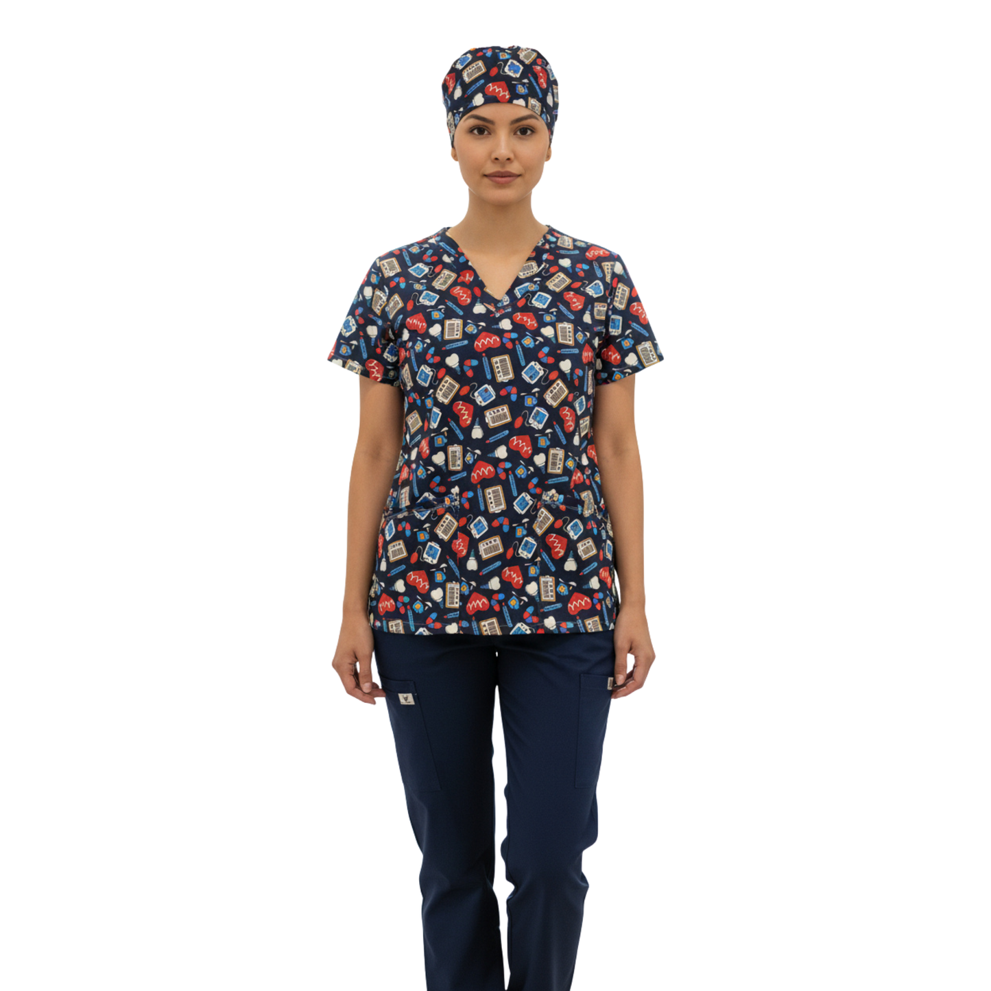 CONJUNTO SANITARIO ESTAMPADO - AZUL MÉDICO (Gorro INC)