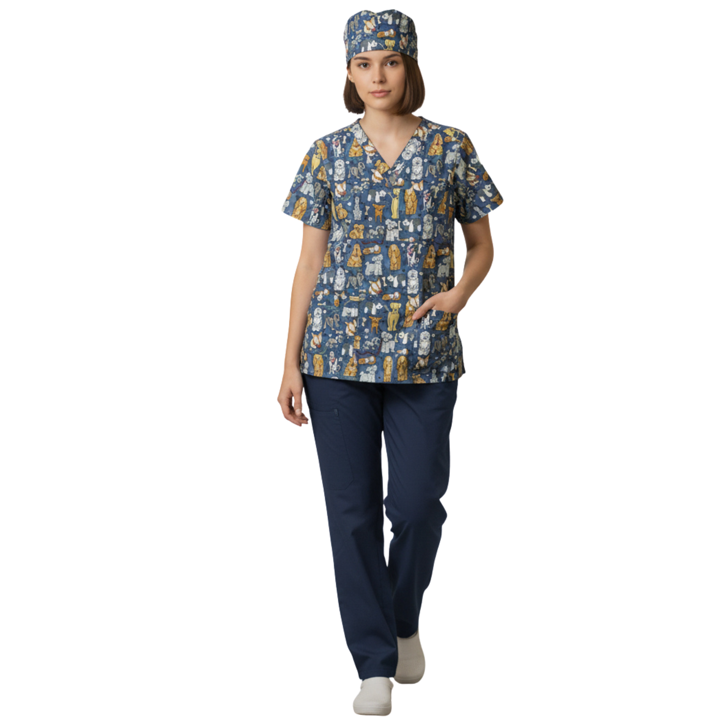 CONJUNTO SANITARIO ESTAMPADO - VETERINARIO AZUL (Gorro INC)