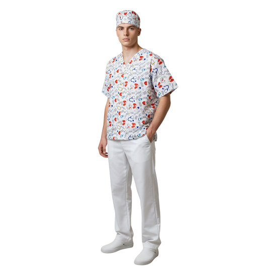 CONJUNTO SANITARIO ESTAMPADO - BLANCO MÉDICO (Gorro INC)