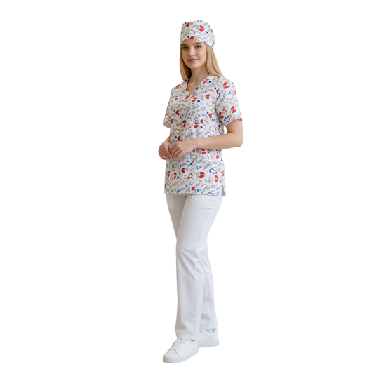 CONJUNTO SANITARIO ESTAMPADO - BLANCO MÉDICO (Gorro INC)
