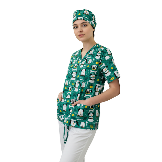 CONJUNTO SANITARIO ESTAMPADO - VETERINARIO (Gorro INC)