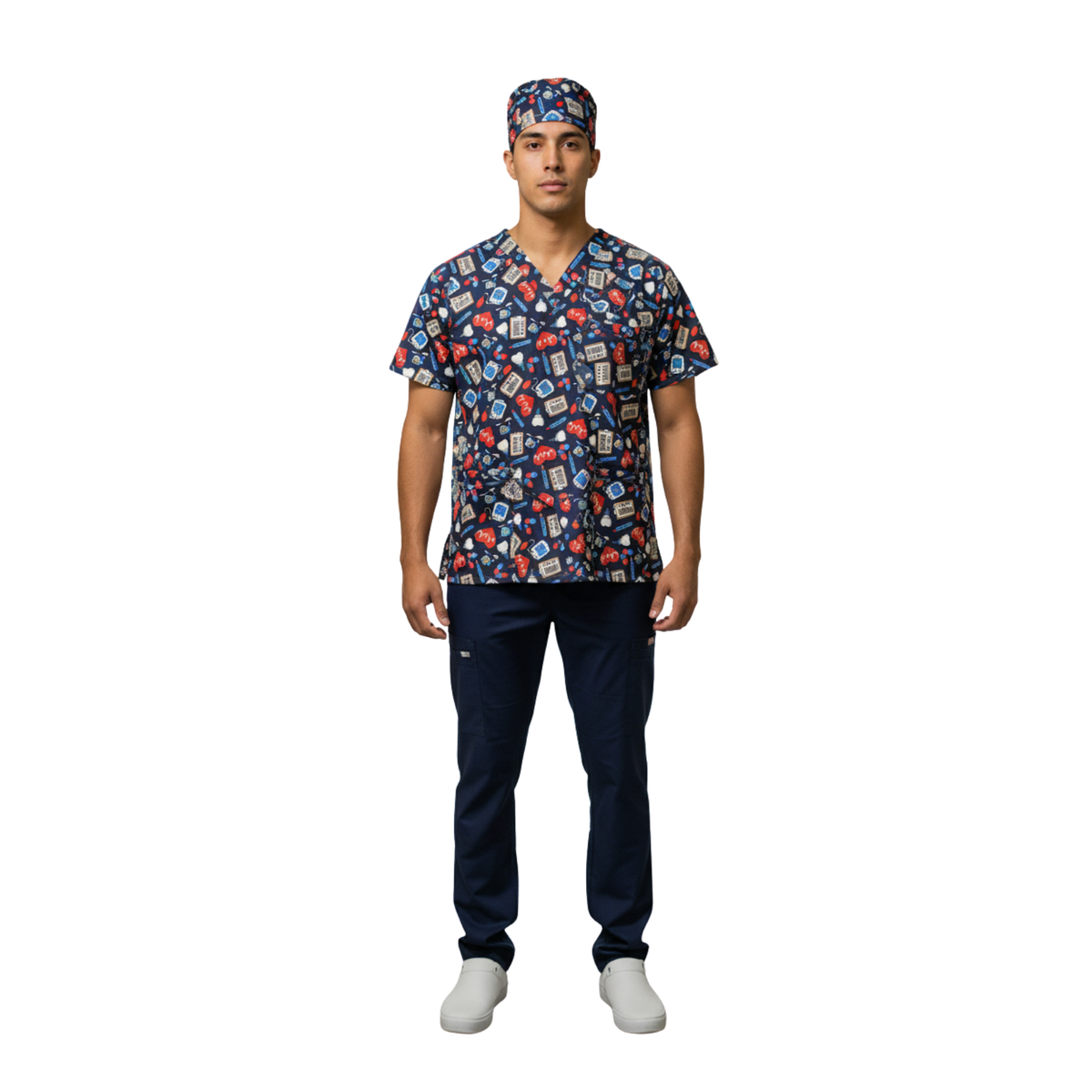 CONJUNTO SANITARIO ESTAMPADO - AZUL MÉDICO (Gorro INC)